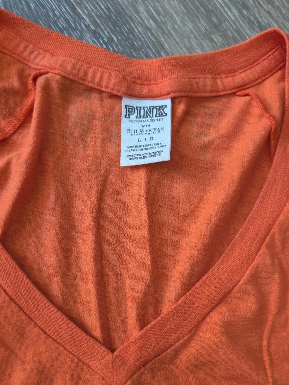 PINK Victoria's Secret Orange V-Neck Tee with Blue Sequin UF - Picture 2 of 4
